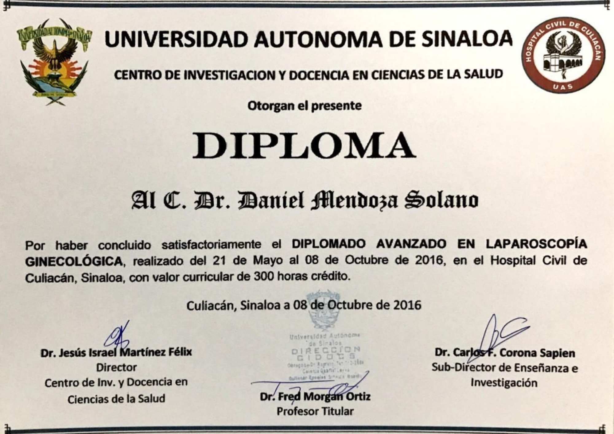 Diploma Avanzado en Laparoscopía Ginecológica UAS