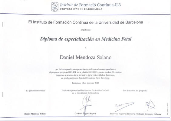 Diploma Posgrado Medicina Fetal Barcelona